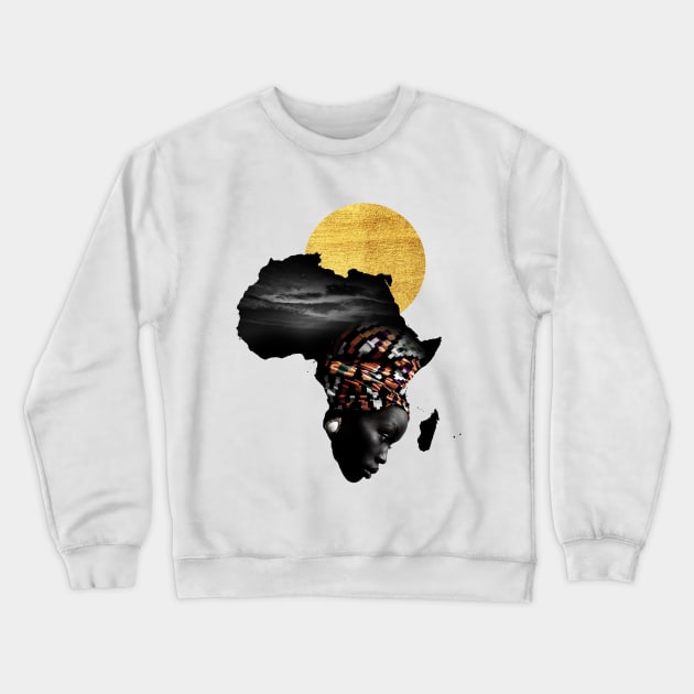 Africa Map Afrocentric Black Woman Portrait Crewneck Sweatshirt by Inogitna Designs